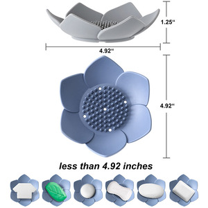 Bandeja de silicona antideslizante con forma de flor de loto para jabón de <span class=keywords><strong>ducha</strong></span>, soporte de jabón con drenaje - Product Image 2