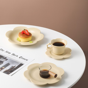 Adorable Flower Blossom Design Ceramic Tea Cup Saucer Set Exquisite Pure Color Glaze AfternoonTableware Set - Product Image 4
