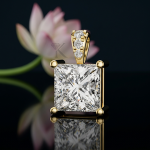 Diamant de laboratoire taille princesse flottant structurel en or massif, certifié IGI, blanc D.E. Pendentif élégant de couleur pure à 100% - Product Image 1