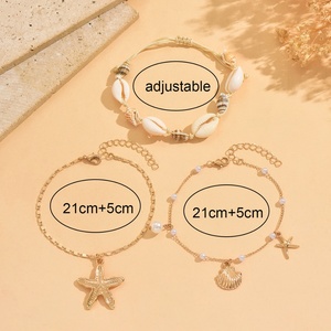 Chevillères Bohèmes en Alliage de Zinc Étanche Plaqué Or 3 Pièces/Ensemble, Chaîne de Cheville Étoile de Mer et Coquillage pour Femme, Idéales pour l'Été et la Plage - Product Image 4