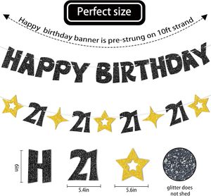 Pancarta Negra y Dorada de Feliz Cumpleaños Número 21 - Decoraciones de Cumpleaños Número 21 para Él y Ella, Decoración Brillante de Cumpleaños Número 21 para Niños, Niñas, Hombres y Mujeres - Product Image 2