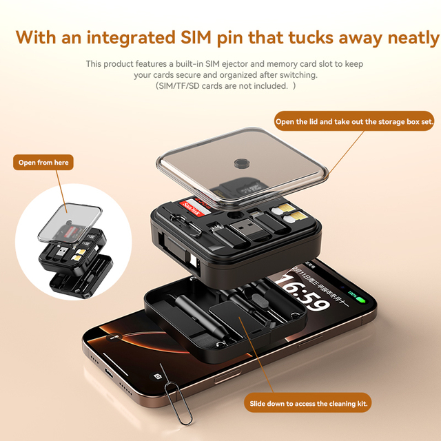 All-in-1 Cleaning Kit With Retractable Charging Cable and Adapter CK06, Keyboard Laptop Earphone Cleaning Kit with Phone Stand