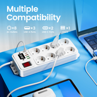 Multiprise 14 en 1, 8 prises AC, 3 ports USB, 2 ports USB-C, horloge, protection contre les surcharges, rallonge de prise pour la maison et le bureau