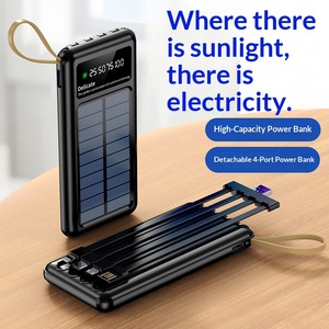 High Capacity 20000mAh <b>Solar</b> Power Bank Portable Mobile Charger Built In Four Detachable Cables For Outdoor Travel - Product Image 1