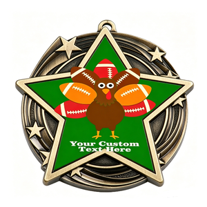 Medalla de Fútbol Americano con Forma de Estrella de Pavo de Acción de Gracias Personalizada, Chapada en Oro, Aleación de Zinc, Esmalte Duro, Impresión Digital - Product Image 4