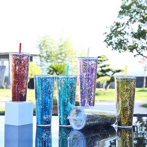 26oz Borderless Double Wall Clear Tumbler Transparent Straw Cup Blank Glitter DIY Craft Mug for Party Customization - Product Image 2