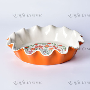 Wholesale Factory Price Eco-Friendly <strong>Ceramic</strong> <strong>Pie</strong> Baking <strong>Dish</strong> with Custom Design Round Flower Rim Oven Safe Low MOQ - Product Image 5