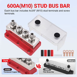 Bloque de Distribución de Energía de Alta Resistencia de 48V 600A, Kit de Conector de Batería con Terminal M10, Aleación de Cobre Roja y Negra - Product Image 4