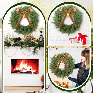 Guirlande de Noël en PVC artificielle écologique de style européen ronde à suspendre au mur ou à la <span class=keywords><strong>porte</strong></span> avec cloche de Noël, vigne et <span class=keywords><strong>ruban</strong></span> - Product Image 2