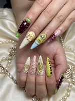 Ongles à presser longs et pointus faits à la main, motif croix chromée argentée, relief chaîne de perles 3D, ongles bijoux gothiques de luxe en gros