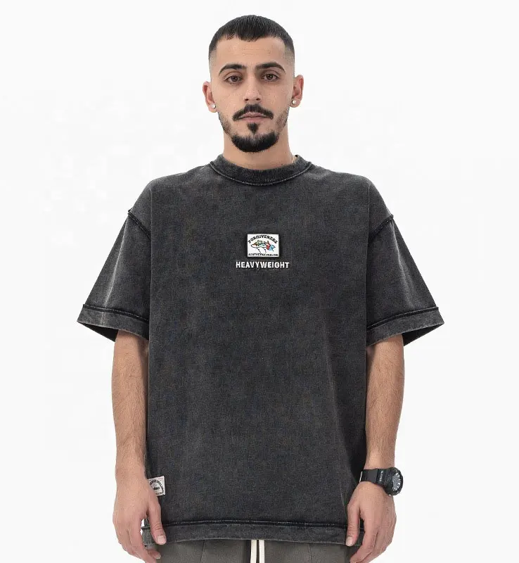 Maglietta a maniche corte girocollo 270gsm t-shirt in cotone pesante lavato magliette da uomo a punto inverso