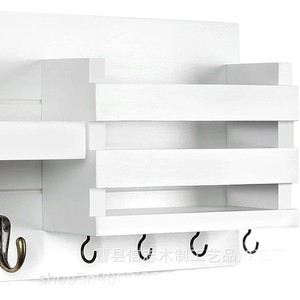 Wooden Minimalist Wall Mounted Storage Rack With <b>Hooks</b> And <b>Shelf</b> For Mail Key Organizer Home Entryway Decor - Product Image 5