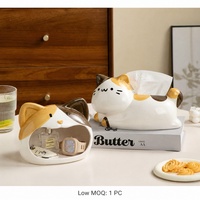 Boîte à mouchoirs en céramique motif chat calico mignon, porte-serviettes en forme de chat de dessin animé fait main pour une décoration douillette de la maison et de la chambre d'enfant