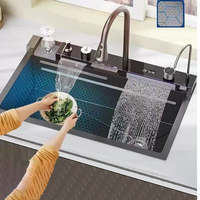 Robinet numérique intelligent à cascade en acier inoxydable 304, évier de cuisine moderne multifonctionnel à grand bac unique
