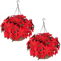 Panier suspendu de poinsettias artificiels, fausses fleurs rouges de Noël pour la véranda, le patio, la décoration extérieure de Noël