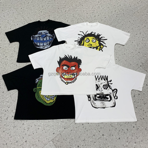 Fabricant de T-shirts personnalisés blancs épais sérigraphiés 280 g/m² en coton avec strass, T-shirt graphique court et ample pour homme - Product Image 5
