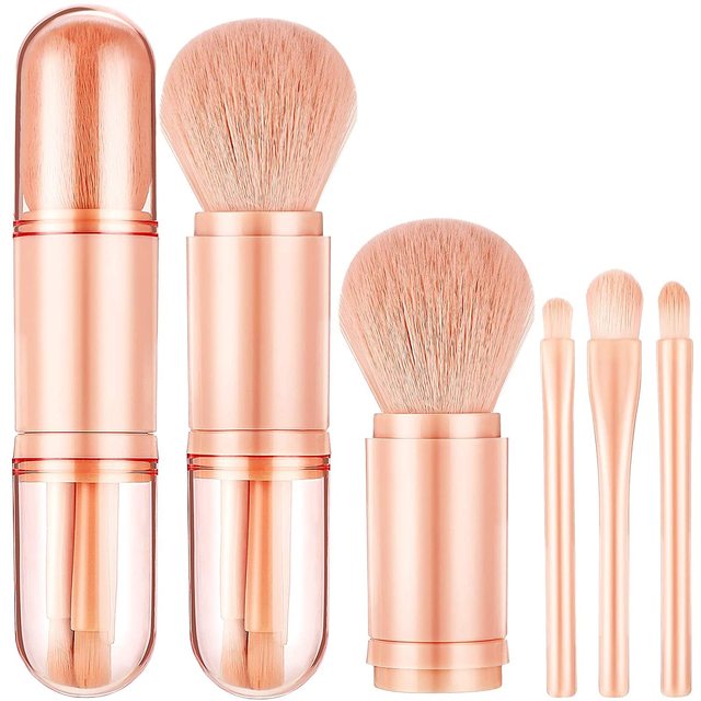 Portable Travel Makeup Brush Set 4 in 1 Retractable Facial Cosmetic Make up Brushes Set Beauty Tool Mini Eye Brush