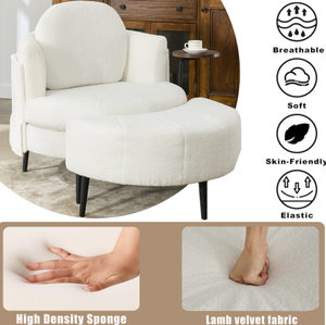 Modern White Fabric <b>Sofa</b> Chair with Footrest <b>Stool</b> for Apartment and Villa Living Room Leisure Use-Soft Durable Design - Product Image 3