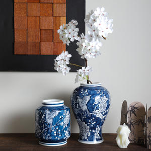 Jarrón de porcelana blanca azul de gama alta, nuevo chino Retro <span class=keywords><strong>Song</strong></span> Dynasty, arreglo floral estético, decoración de pasillo de entrada - Product Image 2