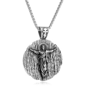 Stainless Steel Round Pendant With Jesus Christ Design Unisex Necklace 231065 - Product Image 4