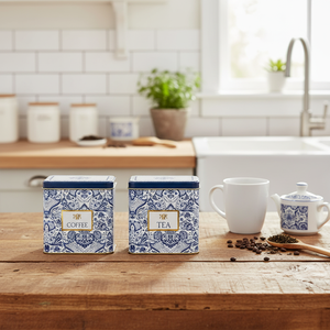 Kontensan Rectangular Metal <b>Storage</b> Set 80x 120 mm (Set of 3) Azulejo-Inspired Blue White Decorative Pattern Azulejos Design - Product Image 3