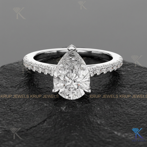 Lab Grown Diamond Pear Cut Engagement Ring Pave Band 3 Prong Setting Yellow Gold IGI Certified Unisex Bridal Jewelry Anniversary - Product Image 2