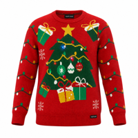 Pull en tricot rouge Y76 pour femme, col rond, manches longues, imprimé floral et nœud, décontracté, pour les fêtes de Noël
