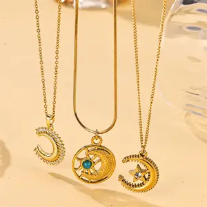 Latest Design Gold Plated Zircon Moon Pendant Necklace Antique Jewelry Fine Jewelry Manufacturer