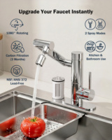 360 °   Robinet de cuisine pivotant avec filtre à eau, 1080 °   Poignée rotative simple en acier inoxydable SS304