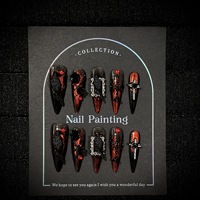 Faux Ongles Gothiques Noirs Effet Corbeau, Breloques Acryliques 3D Rose Noire et Croix, Paillettes Rouge-Noir, Forme Carrée, Faits Main, Réutilisables