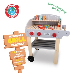 Happy Earth-Juego de parrilla de madera Juego de barbacoa Juego de cocina Juego de rol Cocina Juguetes de aprendizaje para la diversión de la fiesta de picnic - Product Image 3