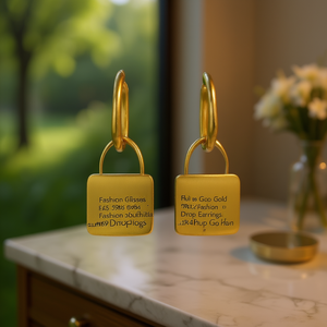 ฮุย โอ กอป โกลด์ แฟชั่น ดรอปต่างหูชุบทองรูปทรงล็อคเครื่องประดับอินเทรนด์สำหรับทุกเพศ E2939 - Product Image 2