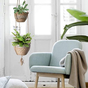 Pots de fleurs suspendus d'extérieur, paniers en algues marines naturelles, pots de plantes d'intérieur, paniers à fleurs suspendus tissés gris et beiges. - Product Image 2