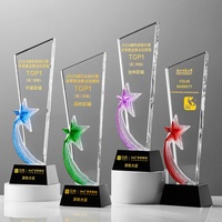 Trophée en cristal étoilé coloré personnalisé, gravure laser, trophée en verre K9, trophée souvenir annuel d'entreprise avec base