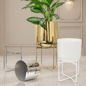 Juego de 2 macetas redondas de Metal de latón AK con soporte en macetas interiores con acabado dorado y plateado para decoración del hogar/decoración Interior de Hotel - Product Image 5