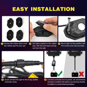 Luces RGB Impermeables para Roca, 4 Módulos, Multicolor, Iluminación Neón Bajo Carro, con Controlador por APP, Función de Temporización, Kit de Iluminación Musical - Product Image 6