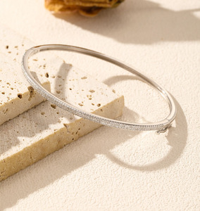 2026 Luxury Minimalist Full Stone Thin Bangle S925 Sterling <b>Silver</b> Open <b>Bracelet</b> Stackable Versatile Wrist <b>Cuff</b> For Women - Product Image 3