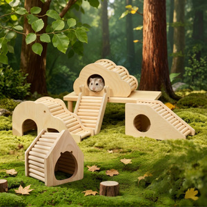 Ensemble de jeu pour hamster en bois avec tunnel et cachettes pour usage intérieur - Product Image 1
