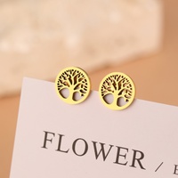 Boucles d'oreilles en acier inoxydable, grand arbre de vie porte-bonheur, petites boucles d'oreilles pour femmes, accessoires de mode européens et américains, bijoux