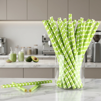 Pailles écologiques biodégradables vertes à petits pois imprimés, en vrac, jetables, pour boissons, jus, cocktails, fêtes
