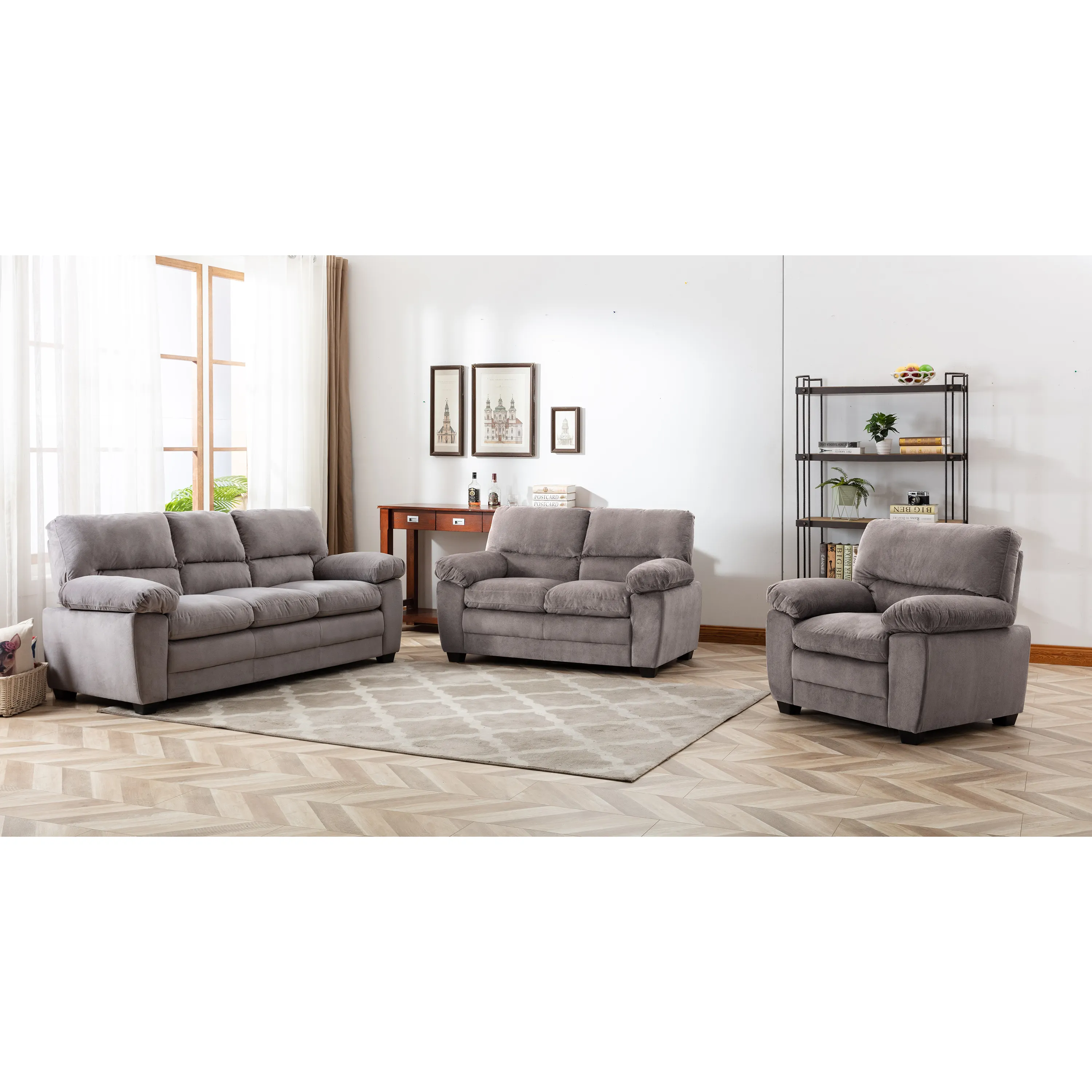 Living Room Brown 3 Pieces Armchair Couch Double Sofas Set 6 Seat Chair Loveseat Sofa Sectional Furniture for Hotel