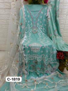 Ensemble brodé de rayonne lourde élégante dentelle ornée de diamants manches longues strass filet à paillettes Dupatta vêtements d'été mignons - Product Image 5