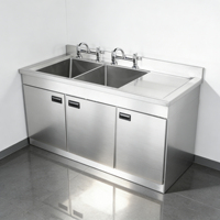 Évier de cuisine commercial double bac en acier inoxydable poli Lubo avec égouttoir intégré, revêtement en poudre de qualité alimentaire 300 kg/m