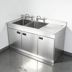 Évier de cuisine commercial double bac en acier inoxydable poli <span class=keywords><strong>Lubo</strong></span> avec égouttoir intégré, revêtement en poudre de qualité alimentaire 300 kg/m - Product Image 6