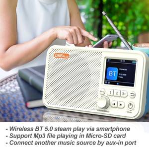 Radio portable numérique AM/FM stéréo rechargeable avec prise en charge des ports TF et USB, minuterie de veille - Product Image 4