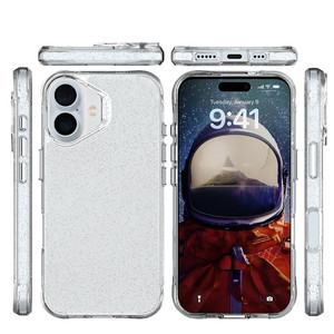 Custodia per telefono di lusso trasparente con glitter e brillantini per <span class=keywords><strong>iPhone</strong></span> 16 16E 17Air 15 14 Plus <span class=keywords><strong>13</strong></span> 12 Pro Max, cover posteriore antiurto in PC rigido con paraurti morbido - Product Image 1