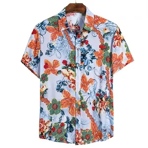 夏季加大码热带定制男士古巴领短袖印花休闲批发男士夏威夷衬衫