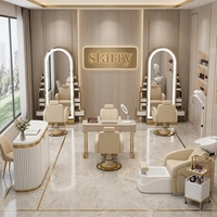 Ensemble de meubles de salon de beauté Starry New Style Luxu Ry, chaises de barbier blanches et ensemble de miroirs