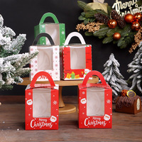Boîte cadeau en papier Joyeux Noël avec fenêtre transparente, poignée découpée, pliable, pour bonbons et friandises, emballage de fêtes, vente en gros