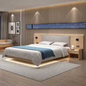 Juego de Muebles Modernos para Hotel o B&B con Cama Matrimonial, Cabecera Tapizada, Panel de Madera Cálida para TV, <span class=keywords><strong>Diseño</strong></span> para Apartamento - Product Image 3